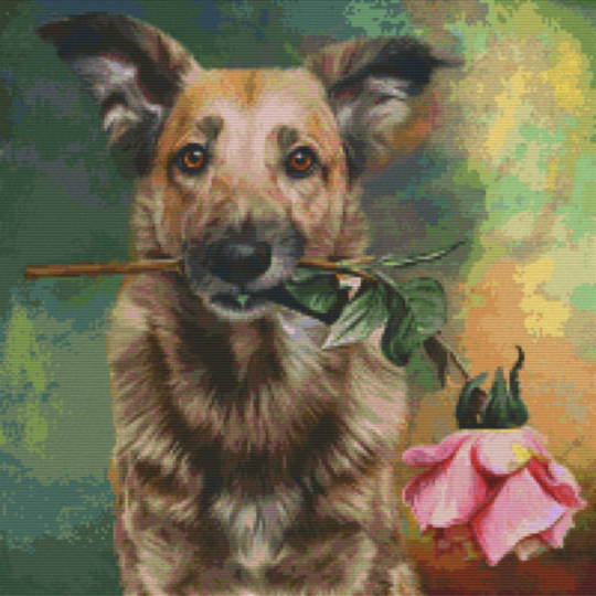 German Dog With Rose Twenty [20] Baseplate PixelHobby Mini-mosaic Art Kit